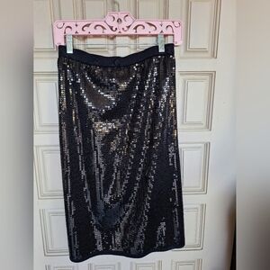Linea Gorgeous Black Sequin Skirt SzXL Pullon  Elastic Waist Nylon/Cotton